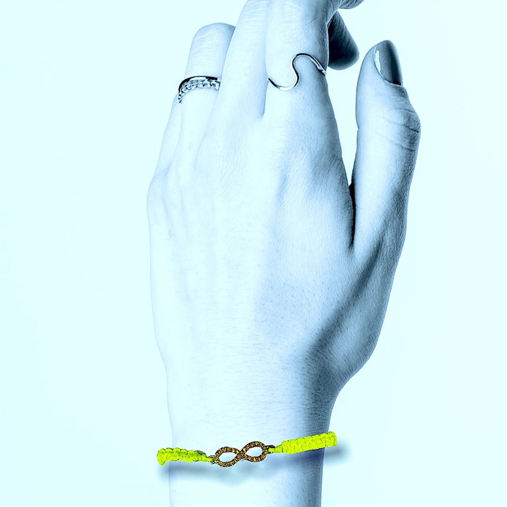 Neon Yellow Retro Rhinestone Studded Infinity Adjustable Bracelet